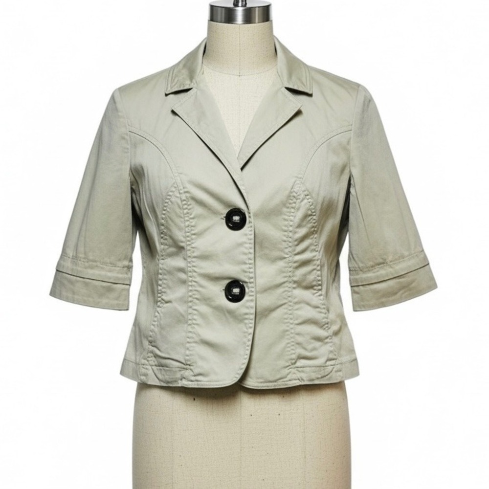 Coldwater Creek Womens Petite 8 Short Sleeve‎ Blazer Jacket Khaki Tan P8